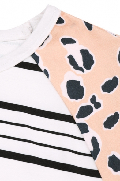 Trendy Ladies T-Shirt Leopard Pattern Round Neck Long Sleeve Oversized T-Shirt