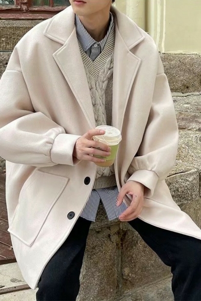 Boy's Popular Trench Coat Plain Single Breasted Lapel Collar Loose Fit Trench Coat