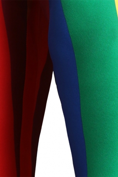 Casual Guy's Pants 3D Stripe Print Color Block Long Length Straight Mid Rise Zipper Pants