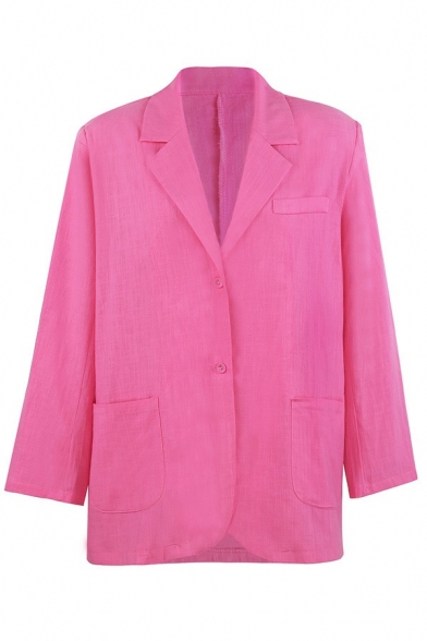 Casual Womens Blazer Notched Lapel Collar Solid Color Button Placket Oversized Blazer