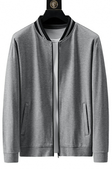 Classic Jacket Contrast Stand Collar Long Sleeve Zip Up Regular Fitted Bomber Jacket for Men