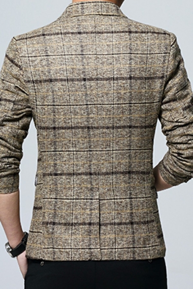 Fashionable Mens Suit Stripe Print Pocket Lapel Collar Regular Long Sleeve Button Up Suit