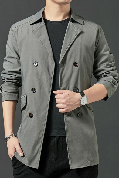 Mens Trench Coat Casual Plain Double Breasted Long Sleeve Lapel Collar Regular Fit Trench Coat