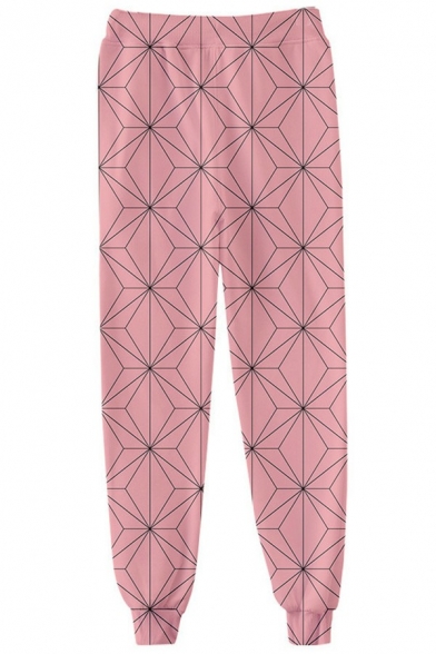 Modern Guys Pants 3D Plaid Print Drawstring Waist Full Length Regular Mid Rise Pants