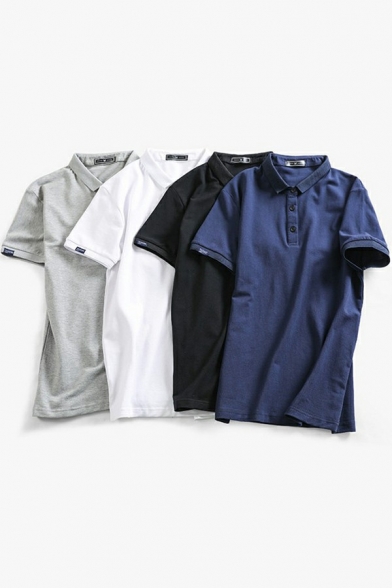 Boys Retro Polo Shirt Whole Colored Point Collar Short Sleeves Regular Button Polo Shirt