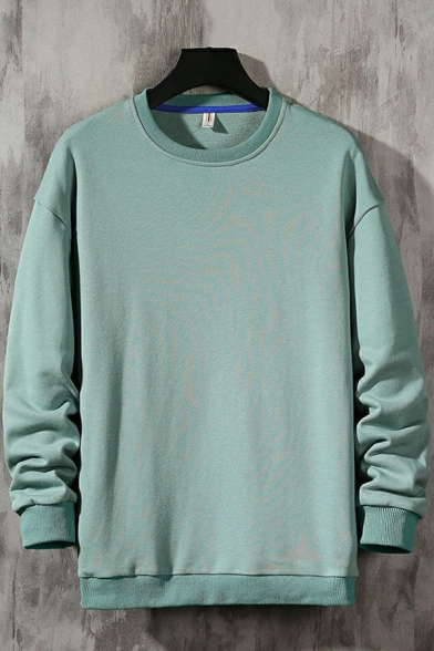 Daily Mens Sweatshirt Solid Color Round Neck Long Sleeve Loose Fit Sweatshirt