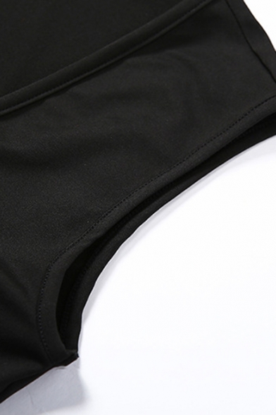 Designer Womens Halter Bodysuit Hollow Detail Slim Fit Sleeveless Bodysuit in Black