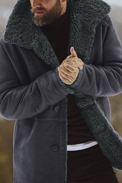Elegant Mens Coat Whole Colored Pocket Long Sleeves Loose Fit Spread Collar Coat