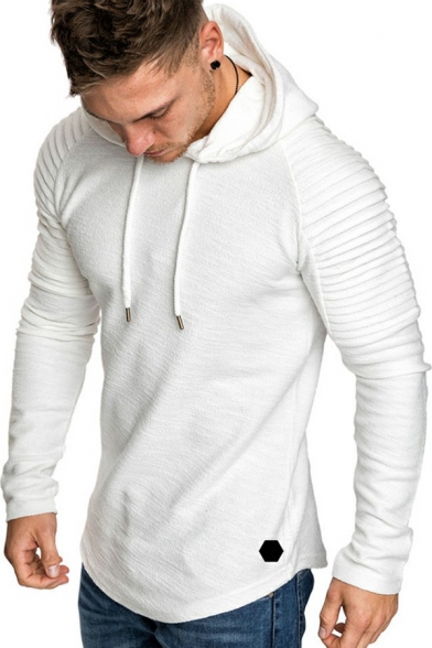 Hot Boys Hoodie Plain Pleated Designed Hooded Slimming Long-Sleeved Hoodie