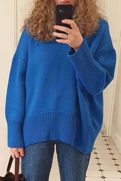 Leisure Ladies Sweater Solid High Neck Long Sleeve Oversized Sweater