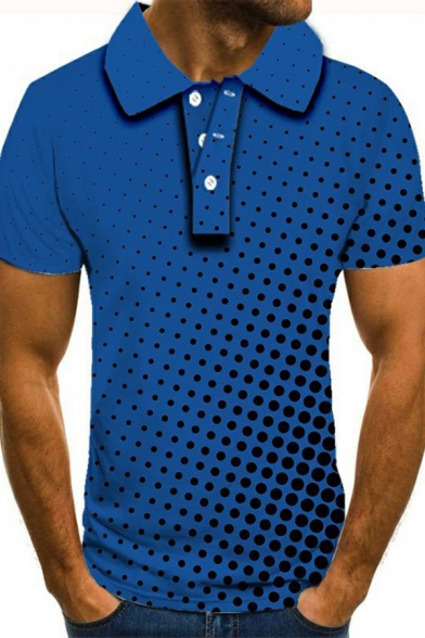 Popular Polo Shirt 3D Polka Dots Print Spread Collar Short Sleeve Slim Polo Shirt for Guys