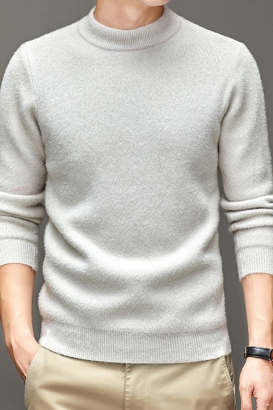 Vintage Men's Knit Sweater Ribbed Trim Round Neck Long Sleeve Relaxed Fit Sweater