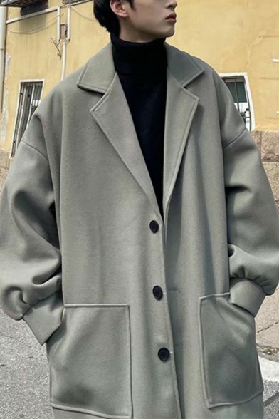 Boy's Popular Trench Coat Plain Single Breasted Lapel Collar Loose Fit Trench Coat