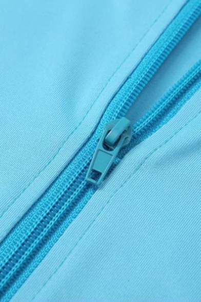 Leisure Ladies Romper Plain Color Reflective Detail High Neck Long Sleeve Zip Up Skinny Fit Romper