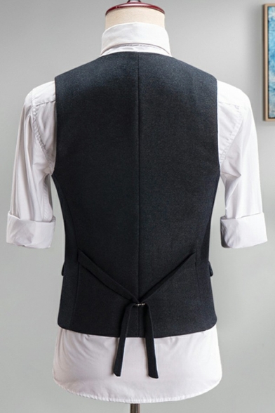 Men's Casual Suit Vest Solid Color Sleeveless Button Closure V-Neck Slim Fit Suit Vest