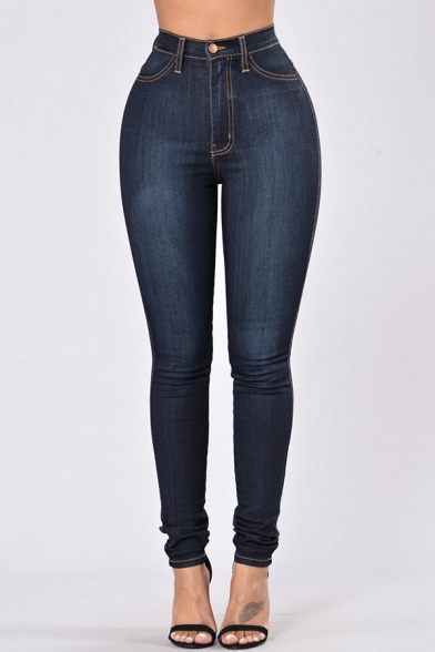Stylish Ladies Jeans Indigo Zip Fly High Rise Ankle Length Skinny Jeans