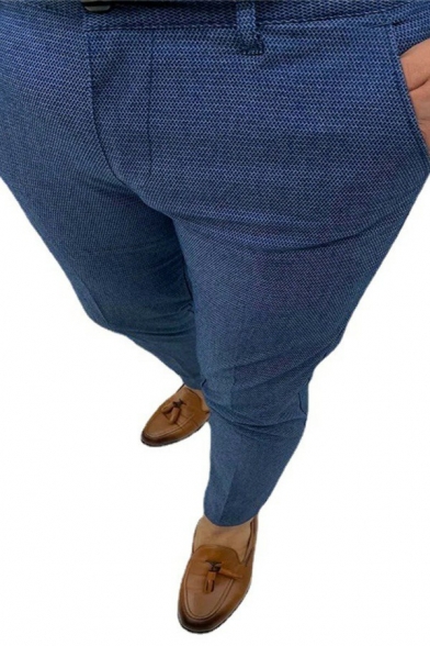 Stylish Pants Plaid Print Pocket Mid Rise Straight Full Length Zip Closure Pants for Guys