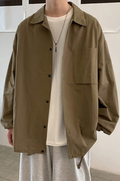 Fashionable Plain Mens Jacket Button Closure Pockets Detail Lapel Collar Regular Fit Jacket