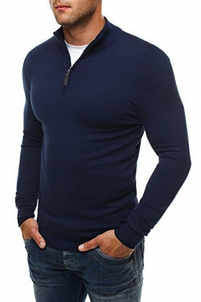 Leisure Men's Sweater Plain 1/4 Zipper Collar Long Sleeve Slimming Pullover Sweater