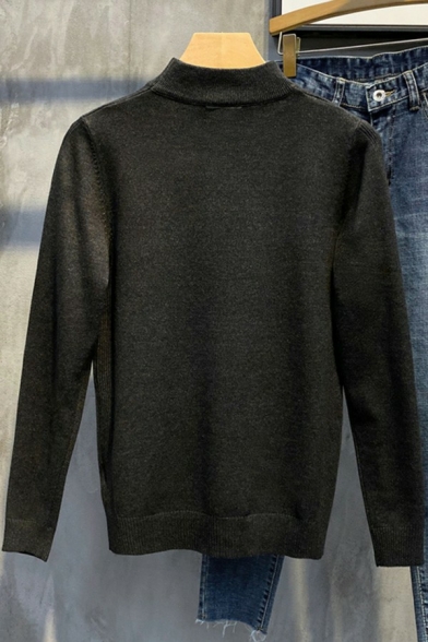 Original Boy's Sweater Whole Colored Long Sleeves Mock Neck Regular Pullover Sweater