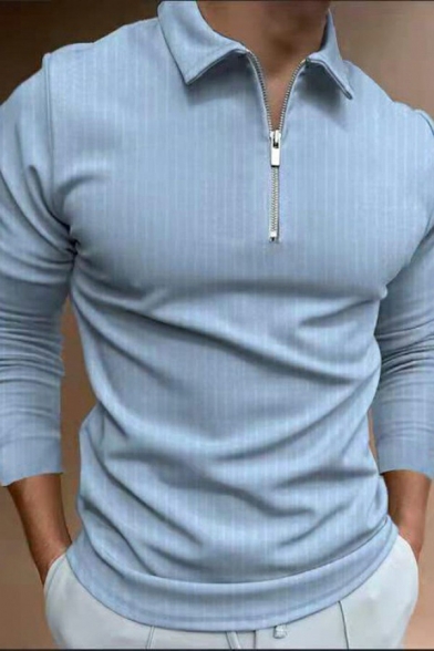 Trendy Polo Shirt Solid Turn-down Collar Slim Fitted Long-Sleeved 1/2 Zipper Polo Shirt