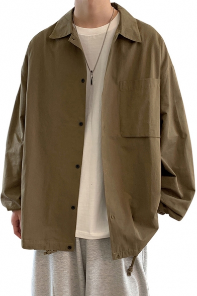 Fashionable Plain Mens Jacket Button Closure Pockets Detail Lapel Collar Regular Fit Jacket