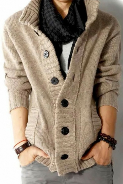 Freestyle Boy's Cardigan Solid Color Stand Collar Fitted Long Sleeve Button down Cardigan