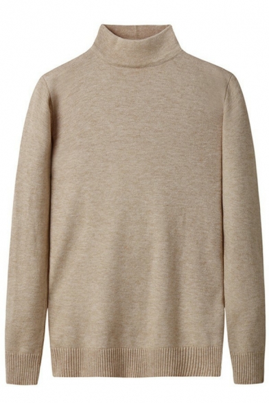Popular Guy's Sweater Plain High Neck Long Sleeve Regular Fit Ribbed Hem Pullover Sweater