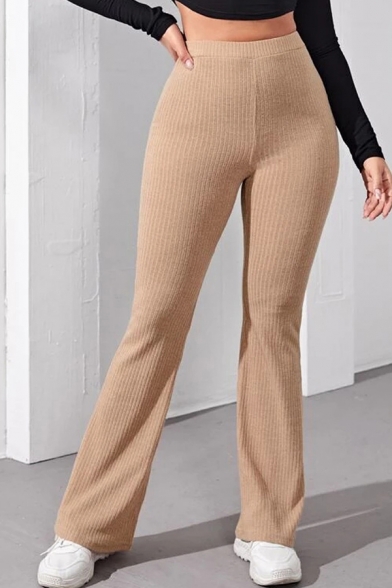 Popular Knit Pants Solid Color High Waist Skinny Bootcut Pants