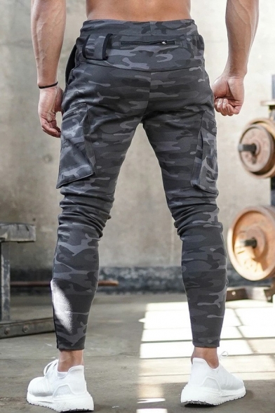 Trendy Mens Pants Camouflage Print Drawstring Waist Mid Rise Long Length Regular Pants