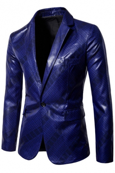 Casual Guys Blazer Stripe Printed Lapel Collar Slim Long Sleeve Single Button Suit Blazer