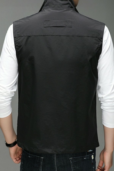 Casual Guys Vest Spread Collar Solid Color Zip Closure Regular Fit Vest
