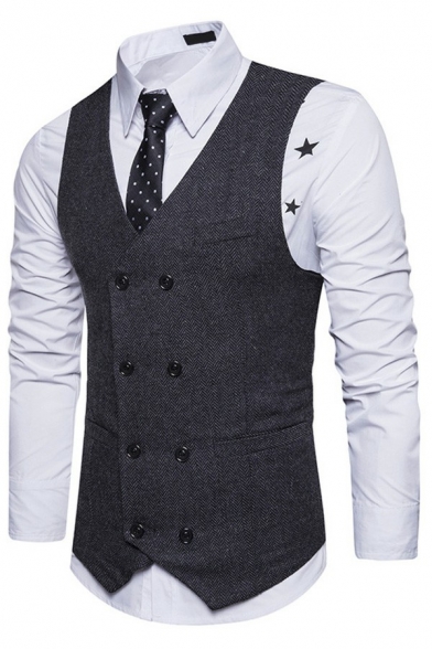 Men's Simple Suit Vest Pure Color Double Breasted V-Neck Regular Fit Suit Vest