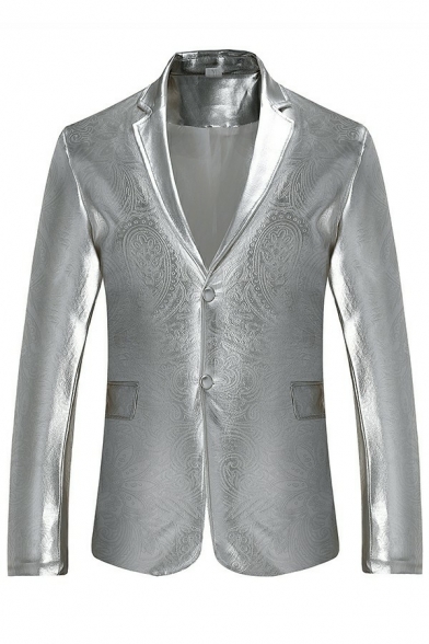 Mens Luxury Jacquard Suit Jacket Bronzing Paisley Print Lapel Collar Single Button Suit Jacket