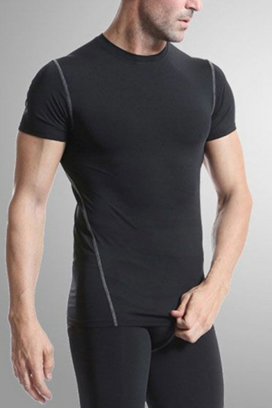 Simple T-Shirt Pure Color Short Sleeve Round Neck Slim Fit T-Shirt for Men