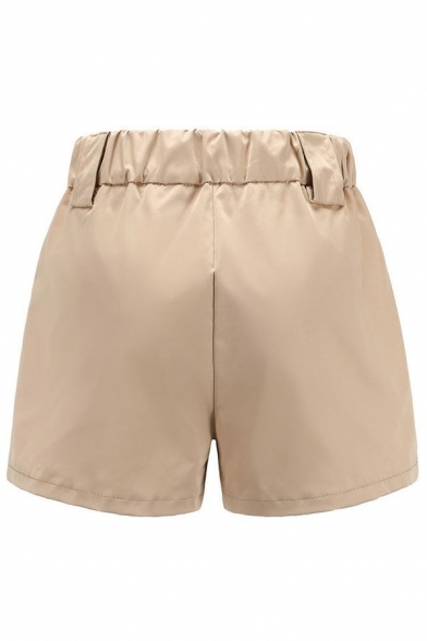 Sporty Girls Shorts Plain Color Zip Closure Flap Pockets Mid Waist Straight Shorts