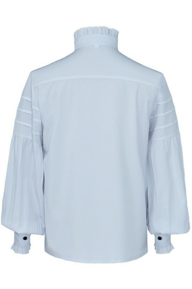 Edgy Shirt Whole Colored Stand Collar Fitted Long Sleeves Ruffle Frill Shirt for Men