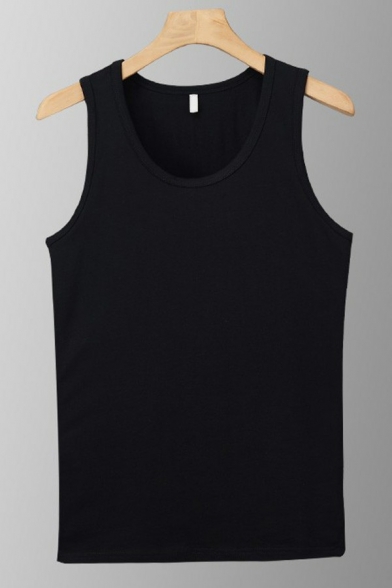 Fancy Men's Vest Top Solid Color Sleeveless Scoop Collar Slimming Tank for Guys