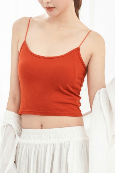 Leisure Cropped Cami Top Solid Color Spaghetti Straps Cami for Women