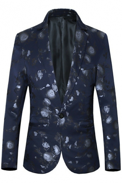Mens Street Style Suit Floral Pattern Lapel Collar Long Sleeve Skinny Button Placket Suit