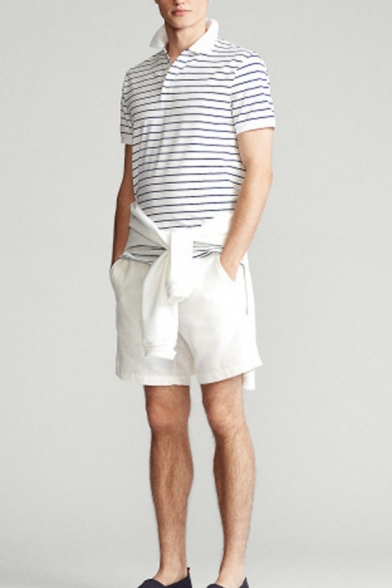 Popular Polo Shirt Striped Printed Spread Collar Short Sleeve Regular Polo Shirt for Guys