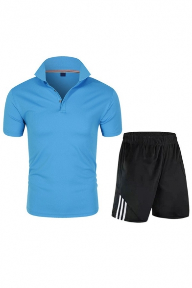 Simple Set Pure Color Short Sleeve Stand Collar T-Shirt with Shorts Slimming Two Piece Set