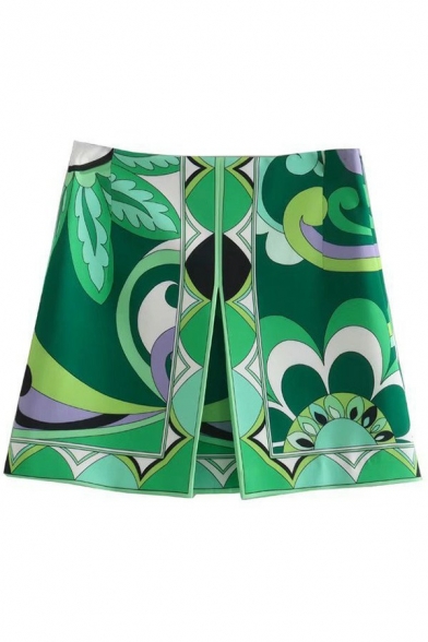 Stylish Womens Skirt Split Front Paisley Pattern A-Line Mini Skirt