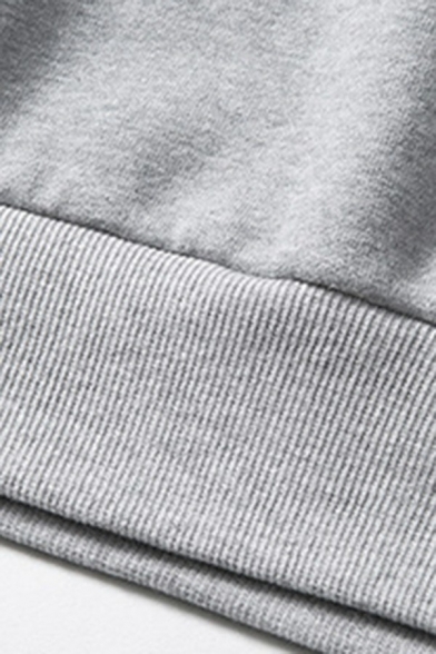 Modern Mens Sweatshirt Pure Color Round Neck Long-Sleeved Rib Cuffs Loose Fit Sweatshirt
