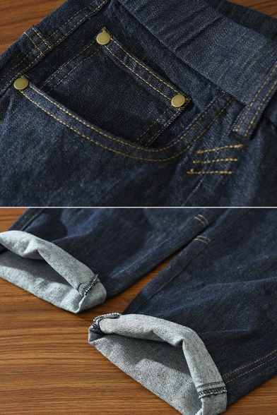 Unique Guy's Jeans Pure Color Pocket Long Length Loose Ankle Length Zip Placket Jeans