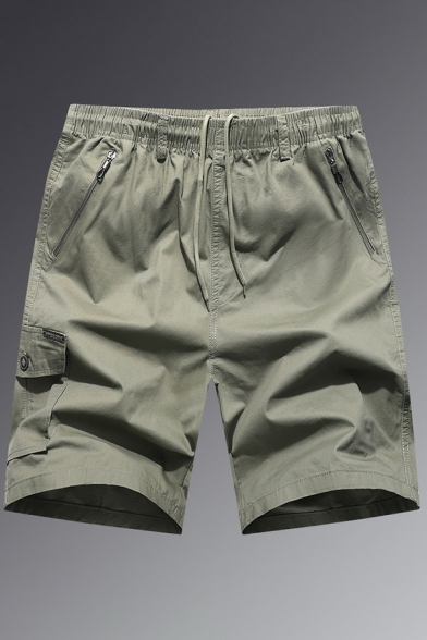 Boys Street Look Shorts Pure Color Mid Rise Relaxed Fitted Pocket Drawstring Waist Shorts