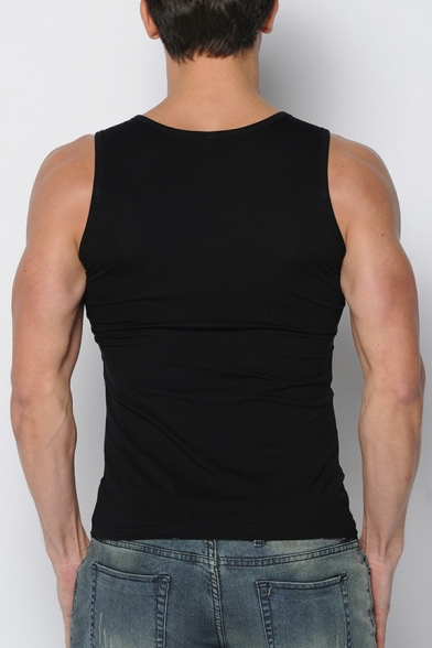 Fancy Men's Vest Top Solid Color Sleeveless Scoop Collar Slimming Tank for Guys