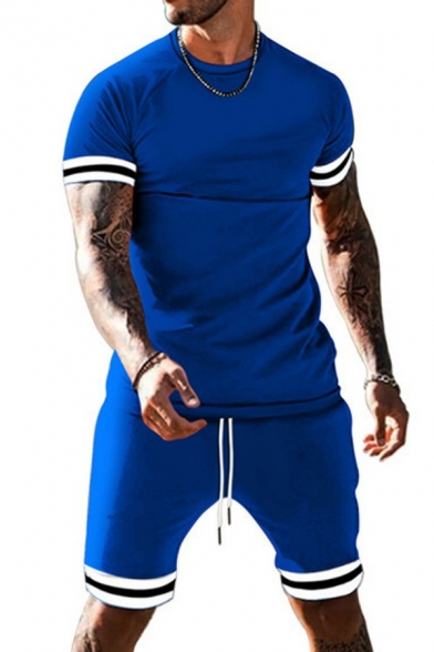 Leisure Set Contrast Line Short Sleeve Crew Collar T-Shirt & Shorts Two Piece Set for Guys