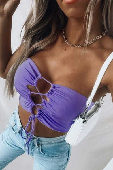 Sexy Girls Tanks Solid Hollow Bow-Tied Cropped Bandeau