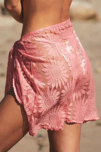 Sexy Womens Wrap Skirt Plain Floral Knit Sheer Mesh Mini Skirt